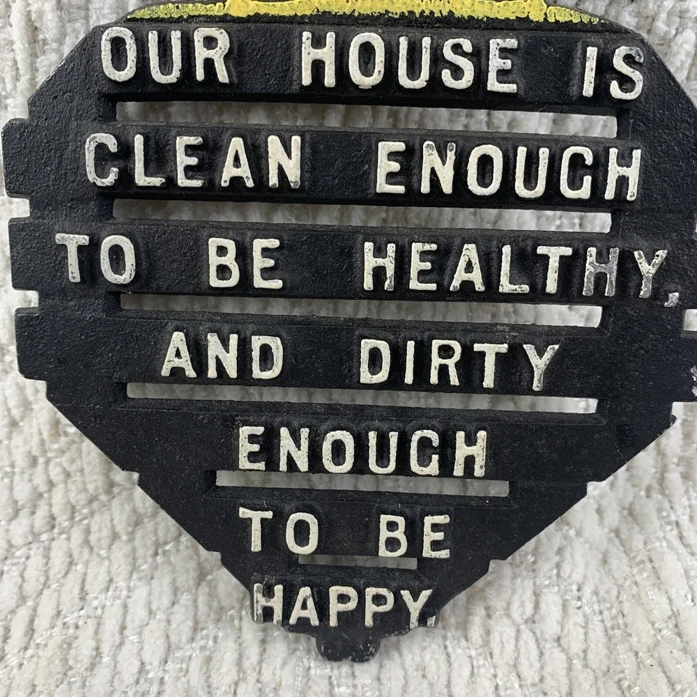 Vintage Cast Aluminum‎ House Is Clean Metal Trivet Kitchen Decor White Black USA